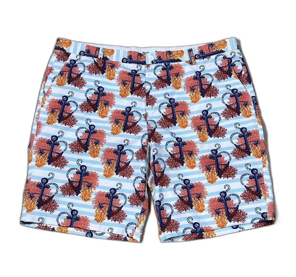 New Hreski Shorts Mens 44 Multicolor Anchors Coral